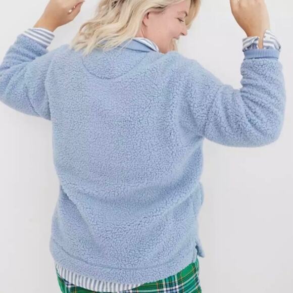AERIE • Light Blue Teddy Sherpa Quarter Zip Pullover Sweatshirt - Picture 2 of 8